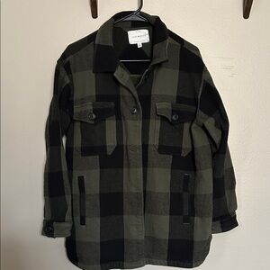 Lucky Brand Shacket Plaid Green and Black Size Large